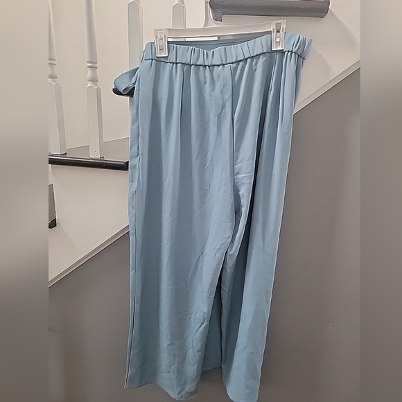 NEW Halara Blue High Waist Tie Side Zip Wide Leg Work Pants Size XL Petite - Picture 4 of 5